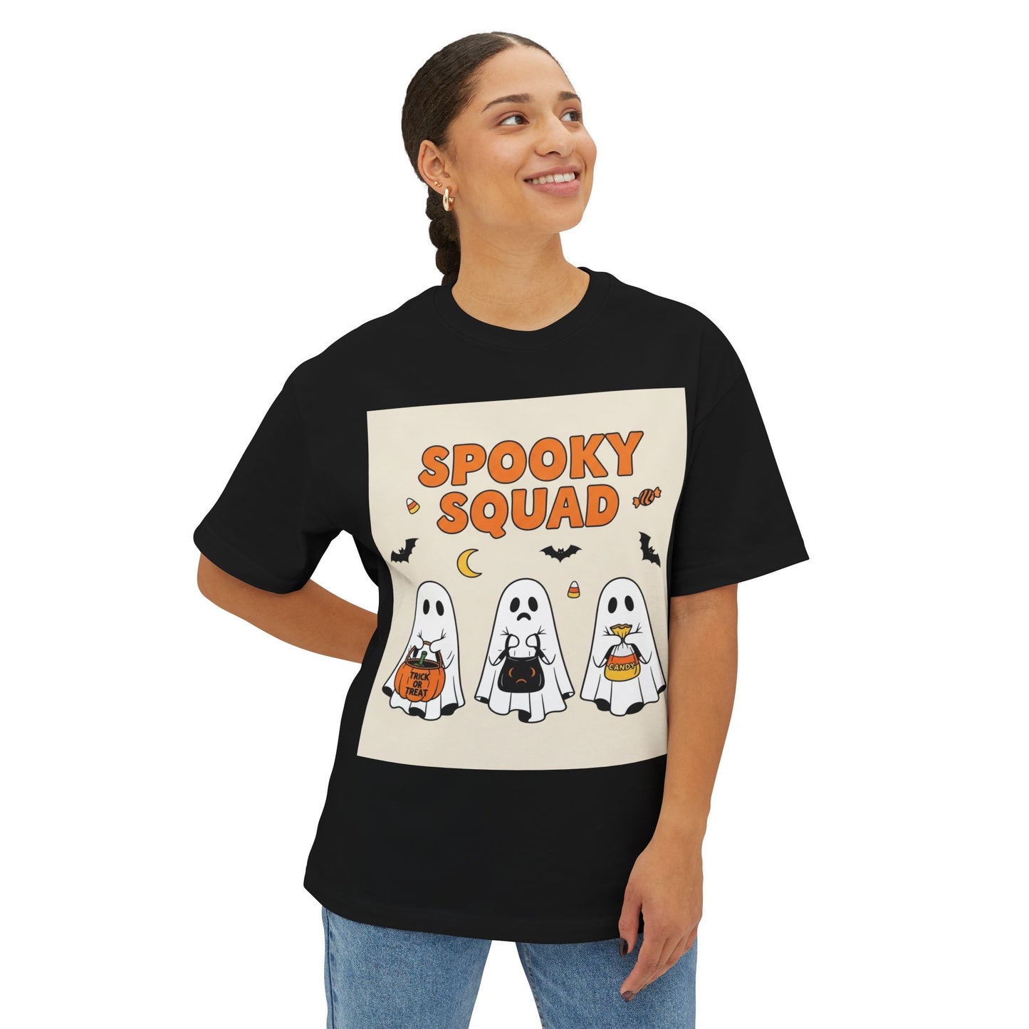 Spooky Squad Unisex Oversized Tee, Halloween Ghost Shirt, Cute Fall Apparel, Festival Wear, Cozy Casual Tee