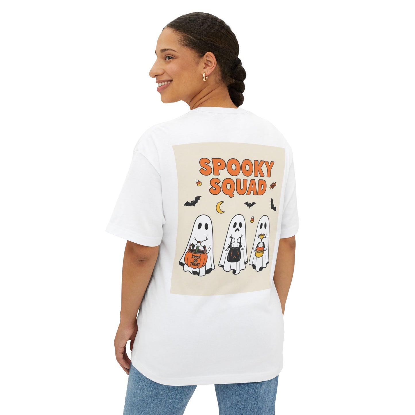 Spooky Squad Unisex Oversized Tee, Halloween Ghost Shirt, Cute Fall Apparel, Festival Wear, Cozy Casual Tee