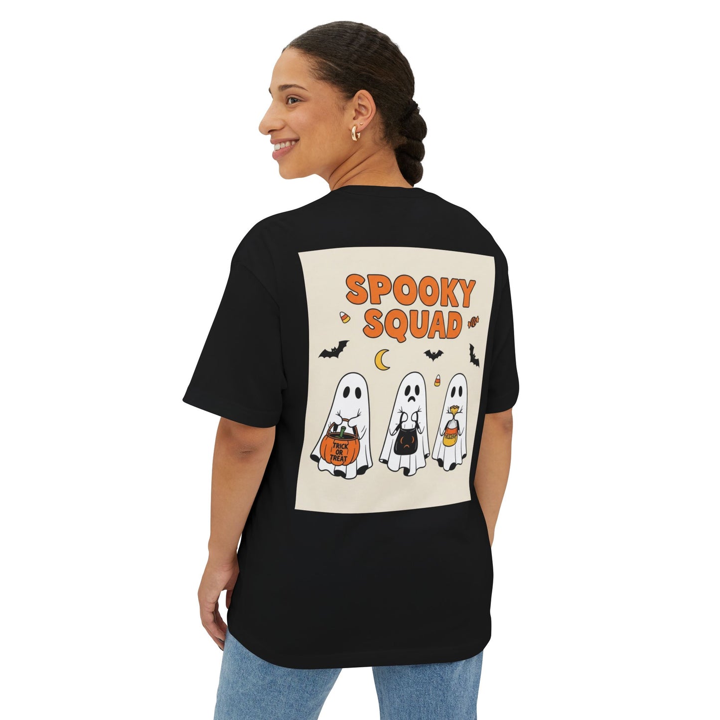 Spooky Squad Unisex Oversized Tee, Halloween Ghost Shirt, Cute Fall Apparel, Festival Wear, Cozy Casual Tee