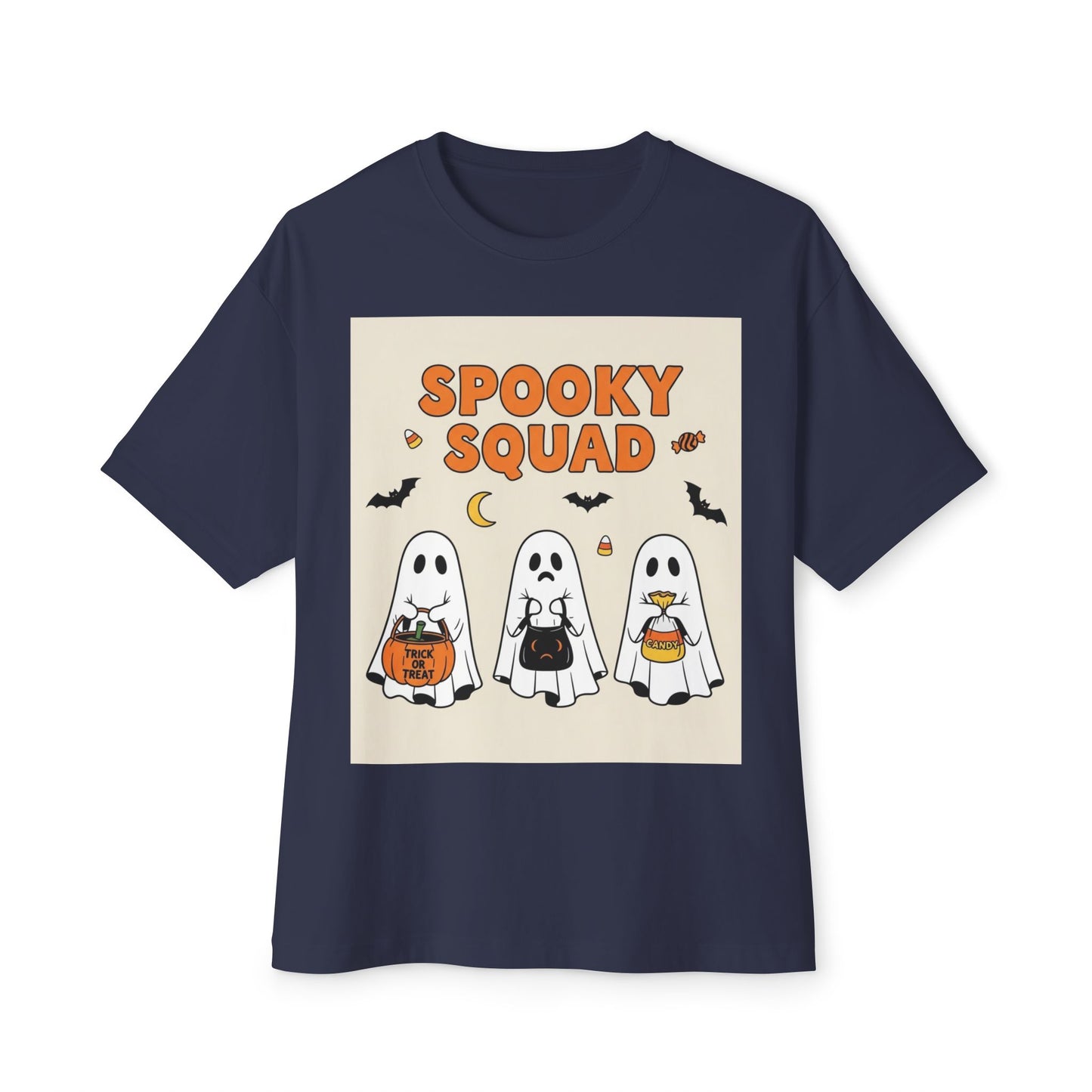 Spooky Squad Unisex Oversized Tee, Halloween Ghost Shirt, Cute Fall Apparel, Festival Wear, Cozy Casual Tee