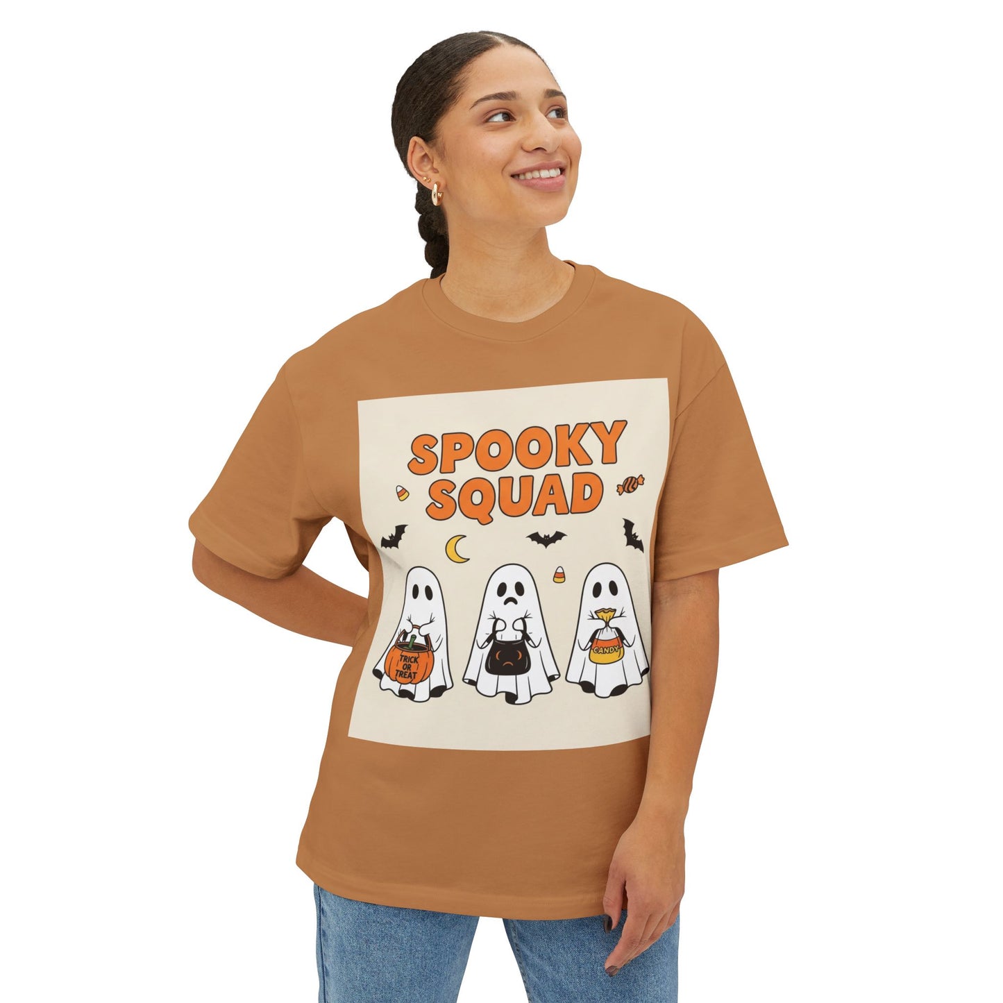 Spooky Squad Unisex Oversized Tee, Halloween Ghost Shirt, Cute Fall Apparel, Festival Wear, Cozy Casual Tee