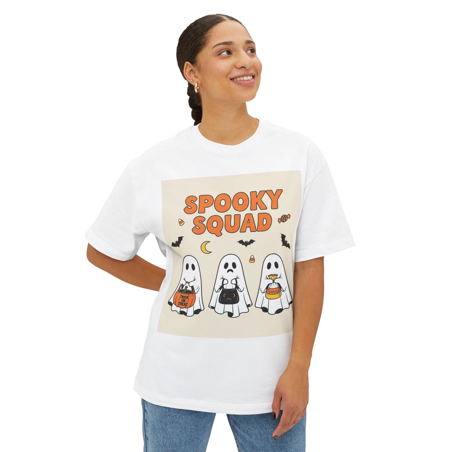 Spooky Squad Unisex Oversized Tee, Halloween Ghost Shirt, Cute Fall Apparel, Festival Wear, Cozy Casual Tee