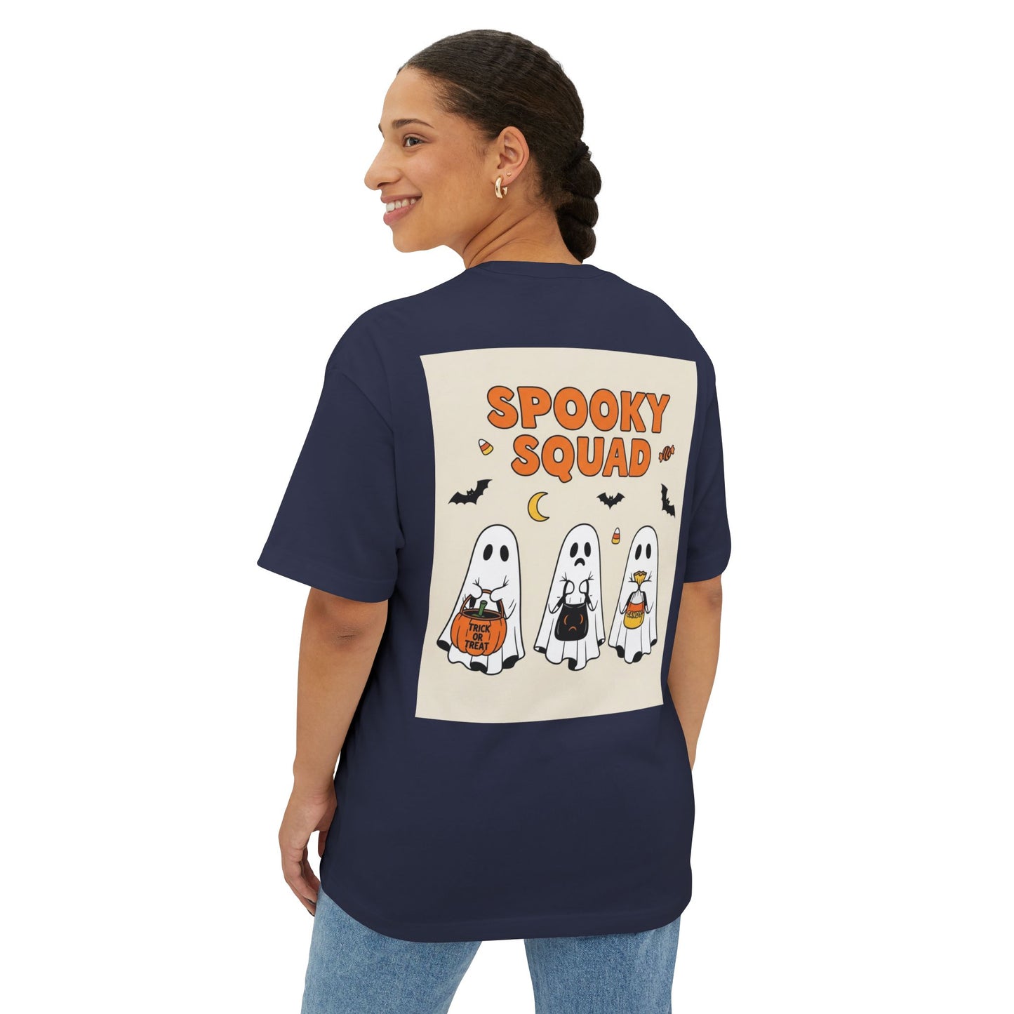 Spooky Squad Unisex Oversized Tee, Halloween Ghost Shirt, Cute Fall Apparel, Festival Wear, Cozy Casual Tee