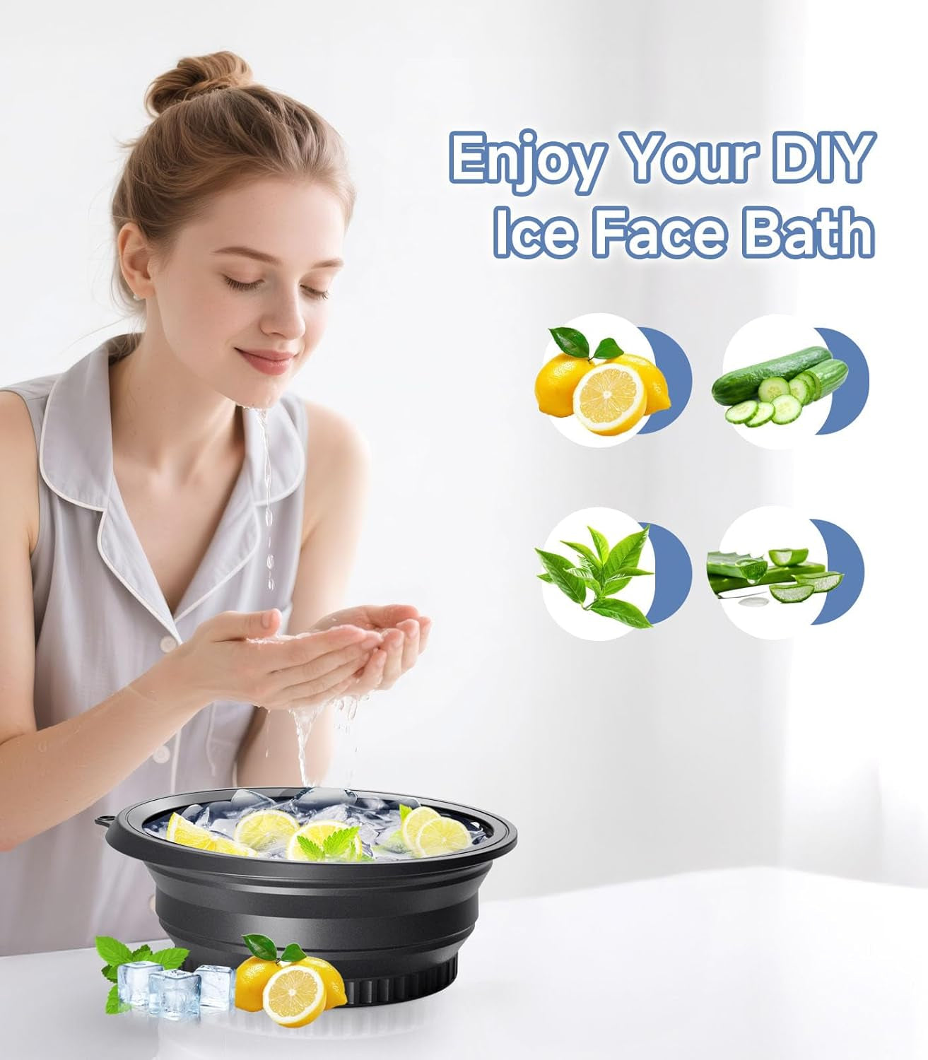 Ice Tray Face Bowl for Ice with Built-In – Collapsible Silicone Facial Ice Bath Bowl for Cold Plunge Therapy, Skin Tightening & Acne Relief – Portable Spa Tool for Home & Travel(Black)