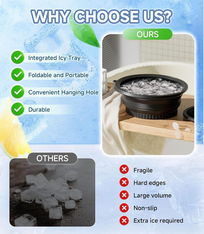 Ice Tray Face Bowl for Ice with Built-In  – Collapsible Silicone Facial Ice Bath Bowl for Cold Plunge Therapy, Skin Tightening & Acne Relief – Portable Spa Tool for Home & Travel(Black)
