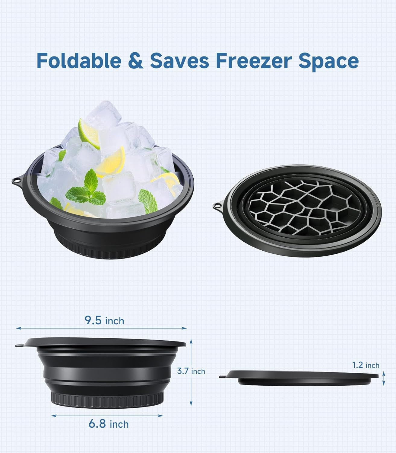 Ice Tray Face Bowl for Ice with Built-In  – Collapsible Silicone Facial Ice Bath Bowl for Cold Plunge Therapy, Skin Tightening & Acne Relief – Portable Spa Tool for Home & Travel(Black)