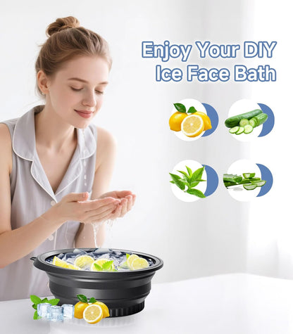 Ice Tray Face Bowl for Ice with Built-In  – Collapsible Silicone Facial Ice Bath Bowl for Cold Plunge Therapy, Skin Tightening & Acne Relief – Portable Spa Tool for Home & Travel(Black)