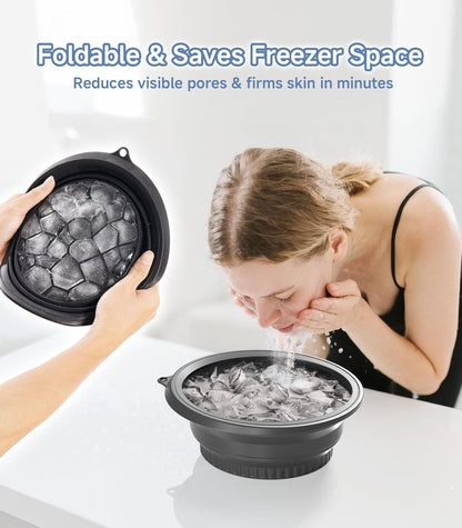 Ice Tray Face Bowl for Ice with Built-In  – Collapsible Silicone Facial Ice Bath Bowl for Cold Plunge Therapy, Skin Tightening & Acne Relief – Portable Spa Tool for Home & Travel(Black)