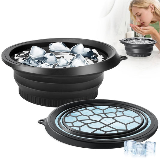 Ice Tray Face Bowl for Ice with Built-In  – Collapsible Silicone Facial Ice Bath Bowl for Cold Plunge Therapy, Skin Tightening & Acne Relief – Portable Spa Tool for Home & Travel(Black)